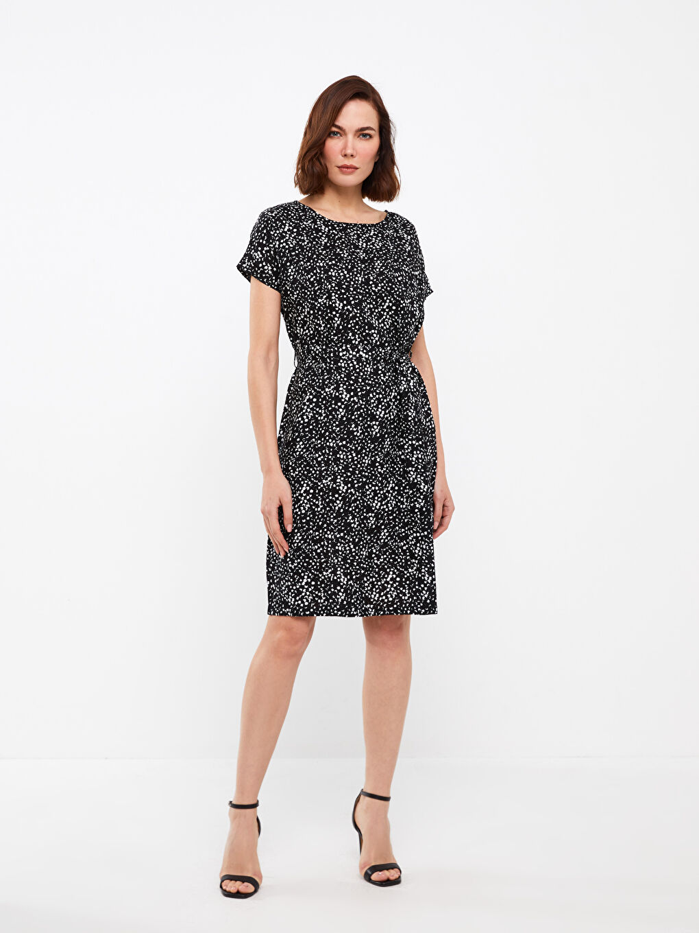 Crew Neck Patterned Short Sleeve A-Cut Women's Dress -S3EV48Z8-LQJ
