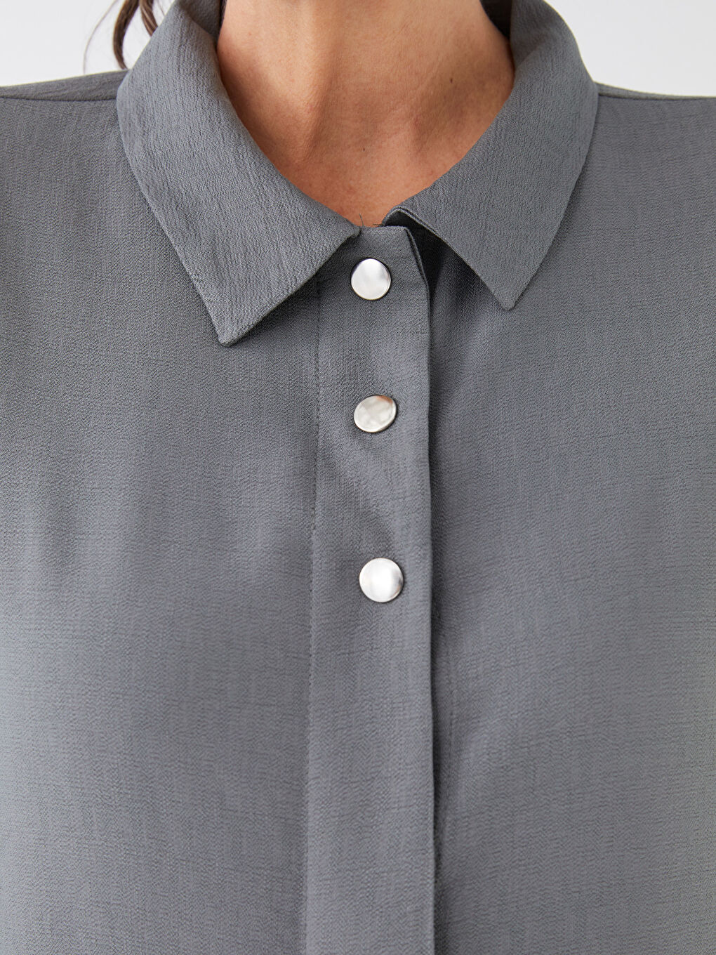 Haki Gömlek Yaka Düz Uzun Kollu A Kesim Kadın Ferace-3