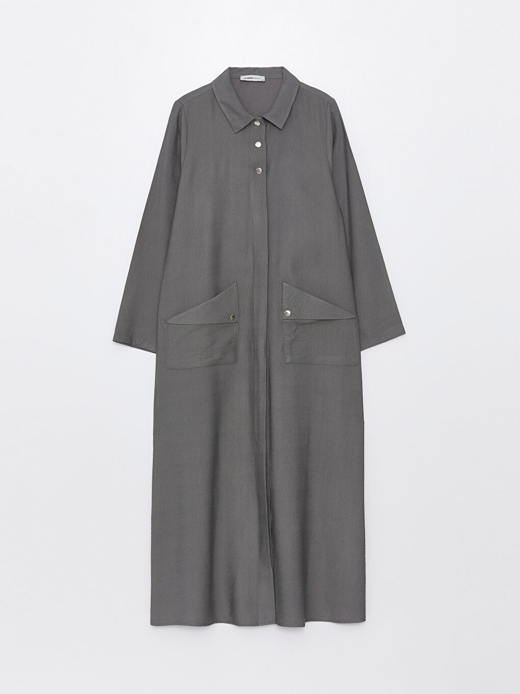 Haki Gömlek Yaka Düz Uzun Kollu A Kesim Kadın Ferace-5