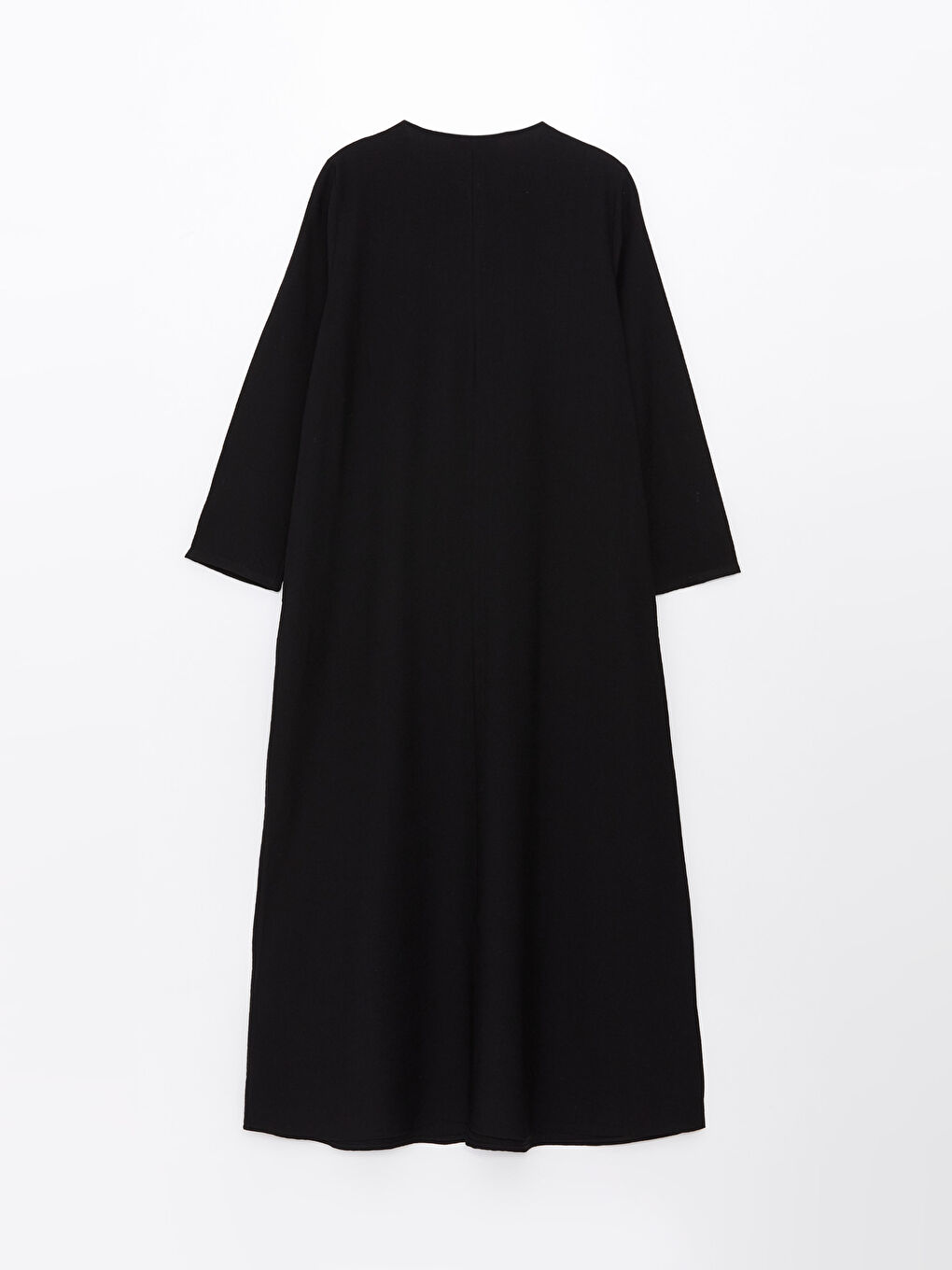 Siyah Bisiklet Yaka Düz Uzun Kollu Kadın Ferace-6