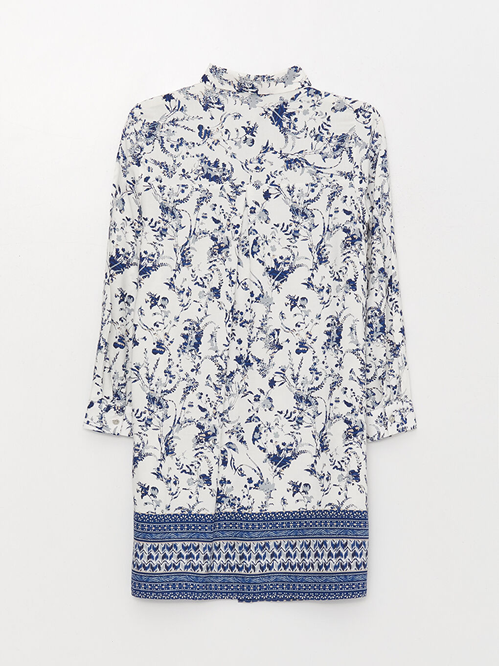 Ekru Çiçekli Uzun Kollu Kadın Gömlek Tunik-7