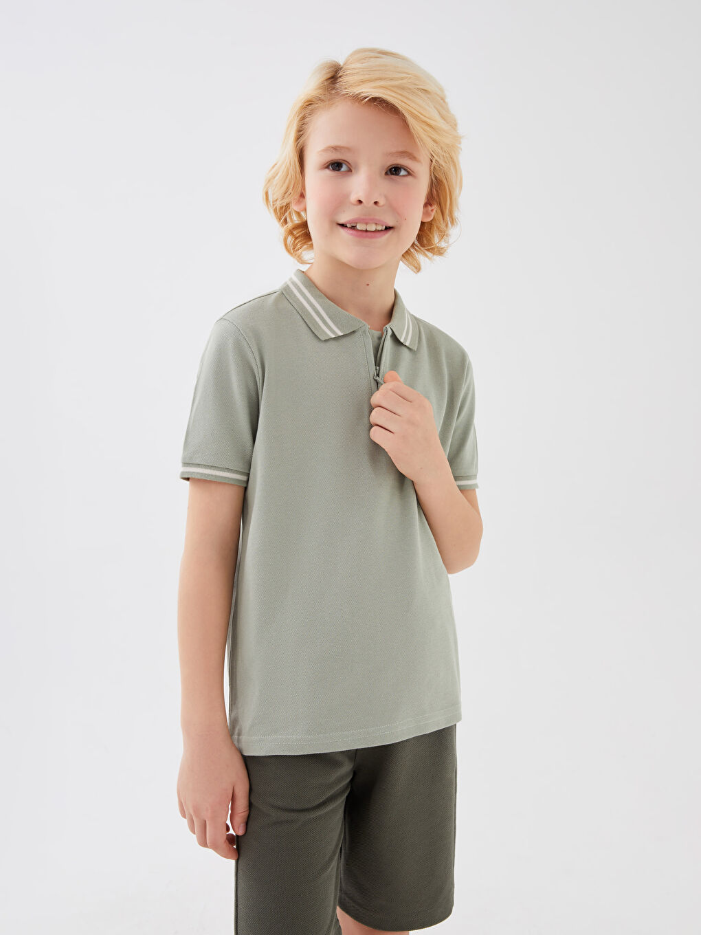 Polo Neck Basic Short Sleeve Boys' T-Shirt-1