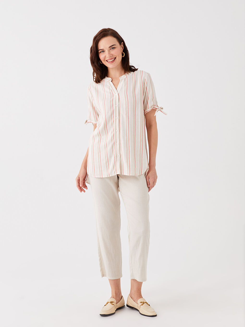 LCW Grace Elasticated Waist Plain Linen Blend Women's Trousers -S3EY21Z8-QW4