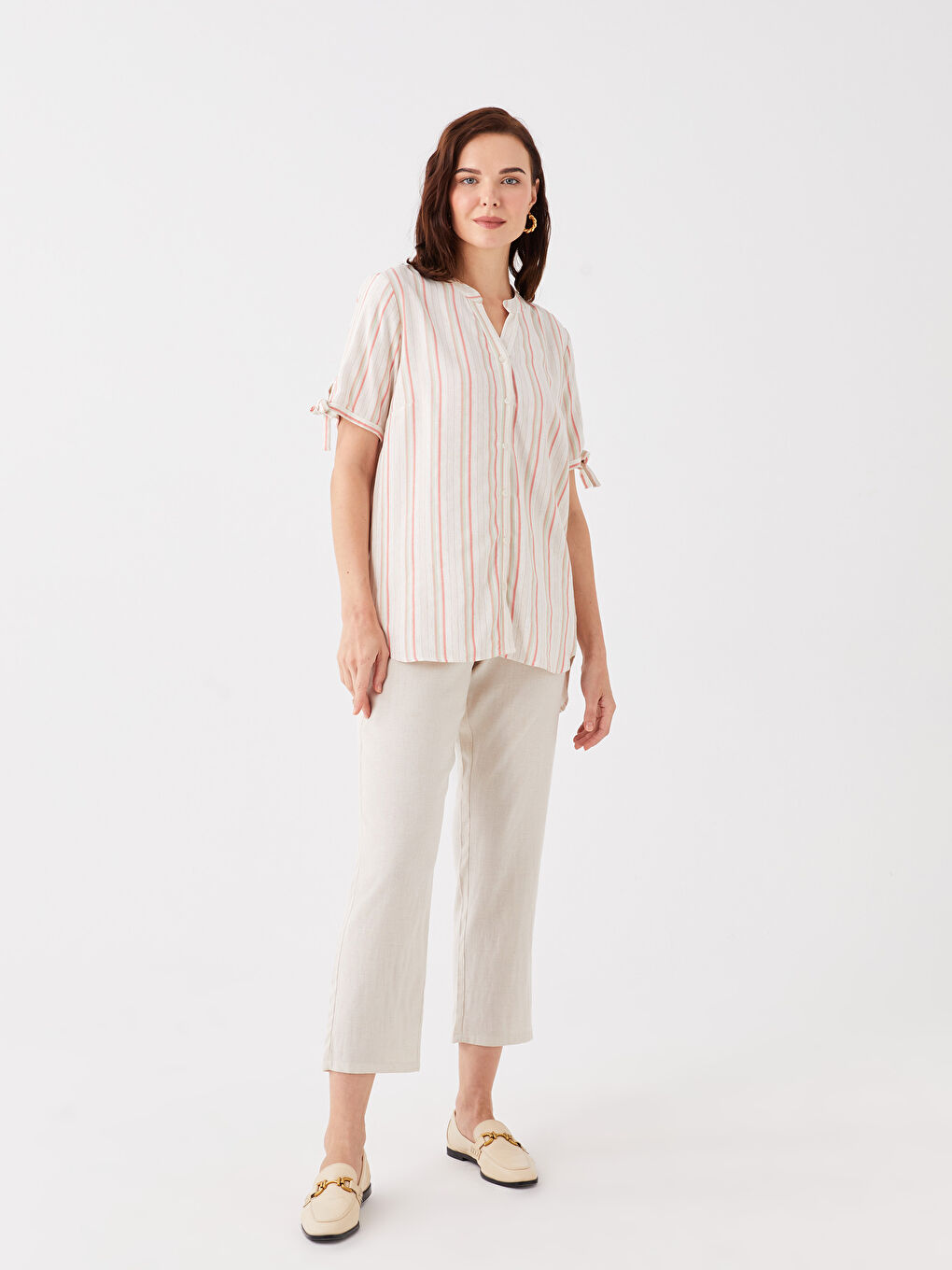 LCW Grace Elasticated Waist Plain Linen Blend Women's Trousers -S3EY21Z8-QW4