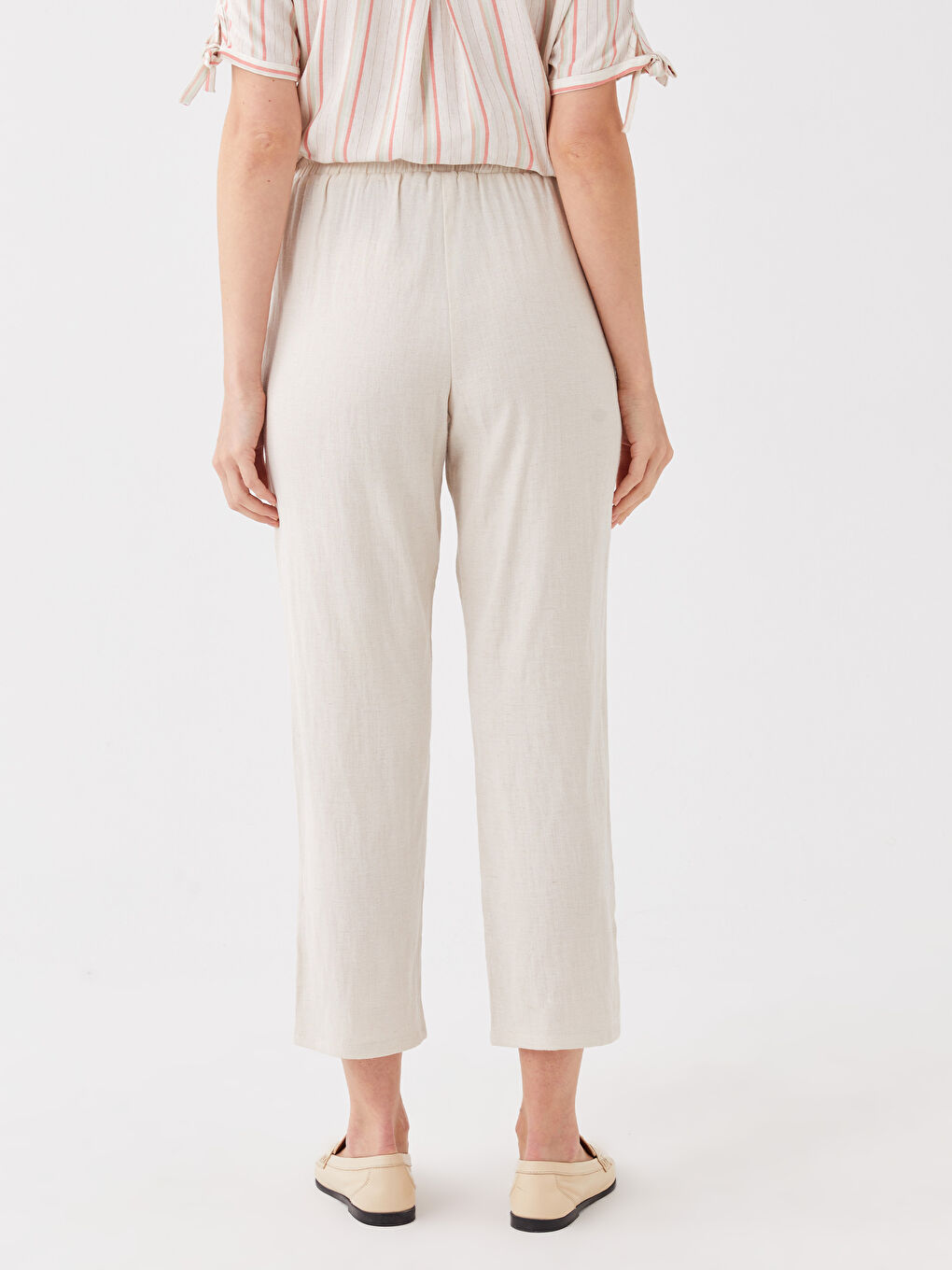 LCW Grace Elasticated Waist Plain Linen Blend Women's Trousers -S3EY21Z8-QW4