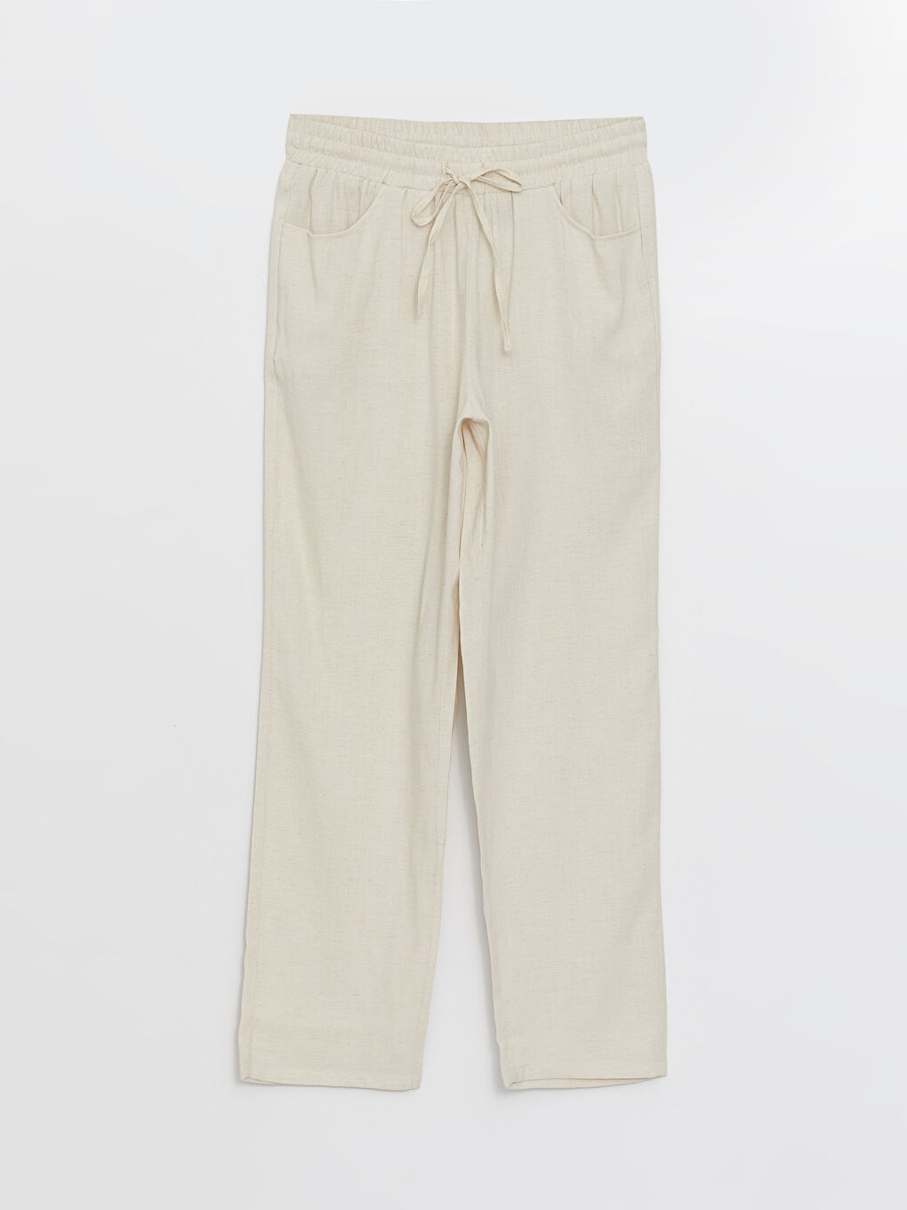 LCW Grace Elasticated Waist Plain Linen Blend Women's Trousers -S3EY21Z8-QW4