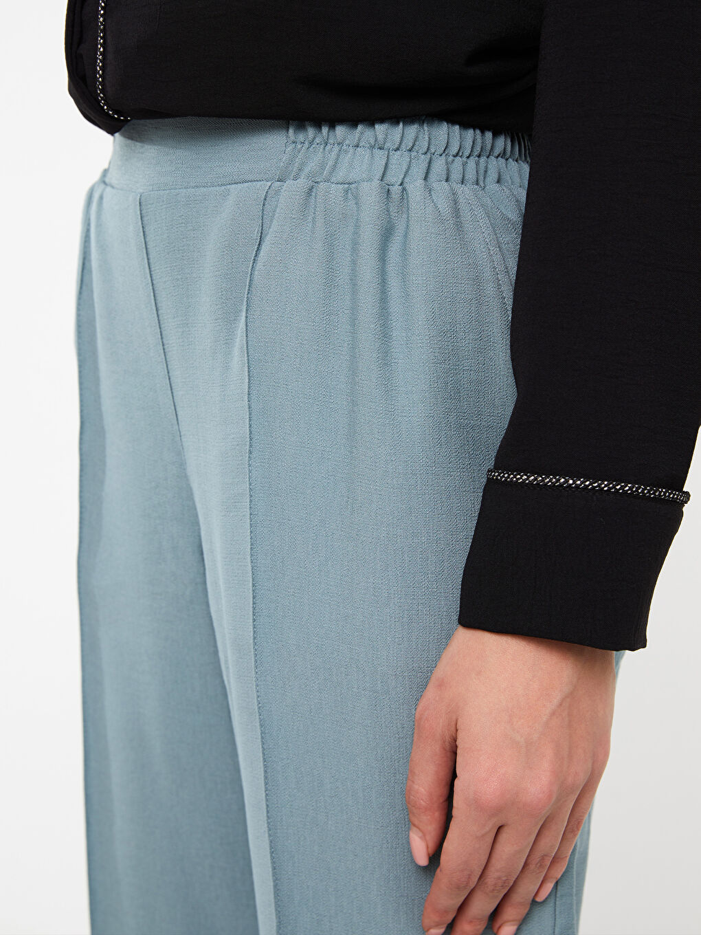 Yeşil Beli Lastikli Rahat Kalıp Kadın Pantolon-2