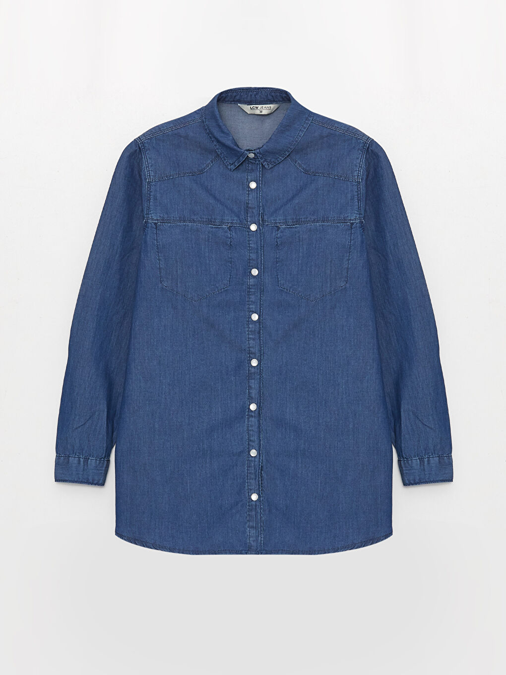 Collared Neck Plain Long Sleeve Women's Denim Tunic-5