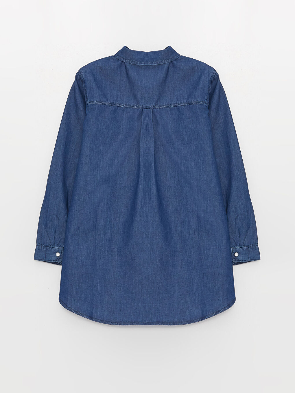 Collared Neck Plain Long Sleeve Women's Denim Tunic-6