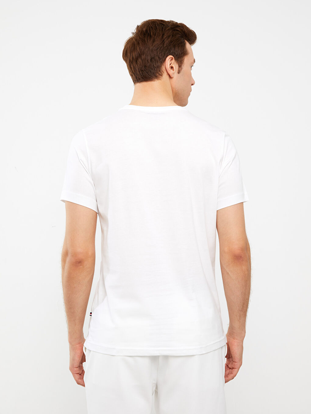 Beyaz Bisiklet Yaka Kısa Kollu Baskılı Penye Erkek Tişört-4