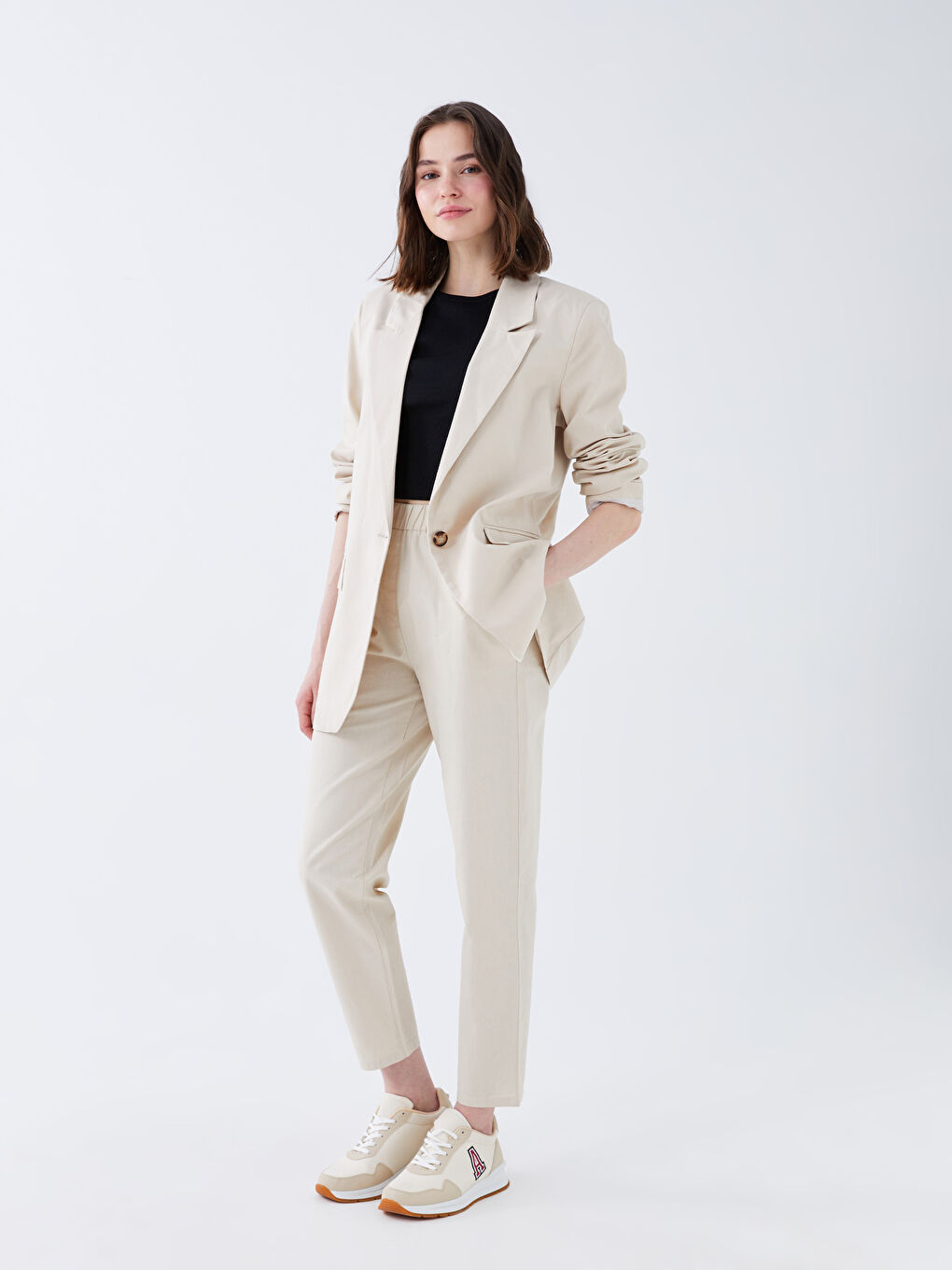 Однотонный пиджак с длинным рукавом для женщин-2