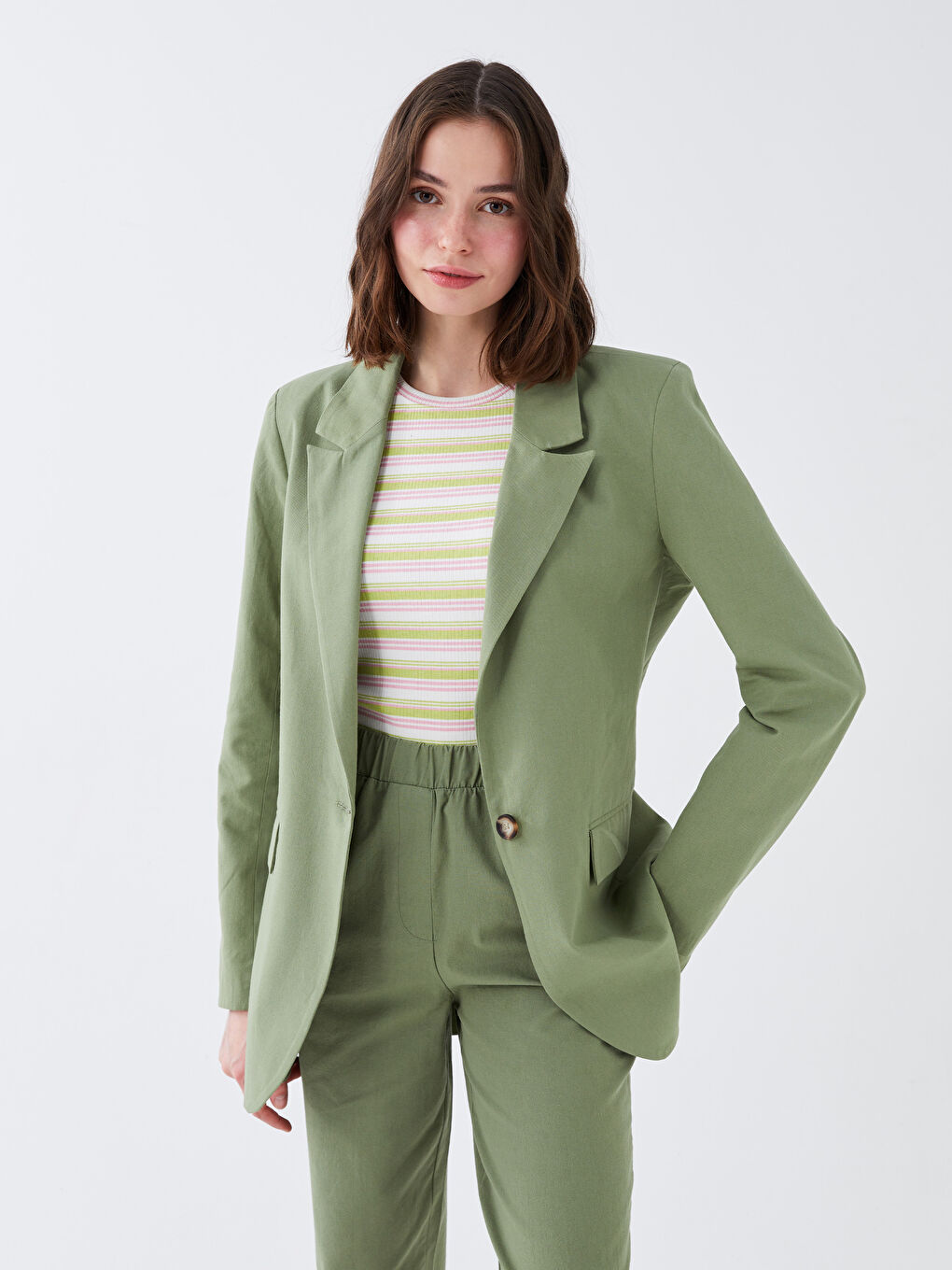 Veste Blazer Unie à Manches Longues pour Femmes-1