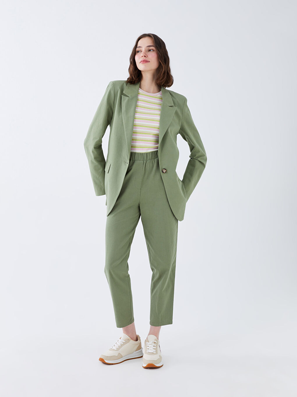 Veste Blazer Unie à Manches Longues pour Femmes-2