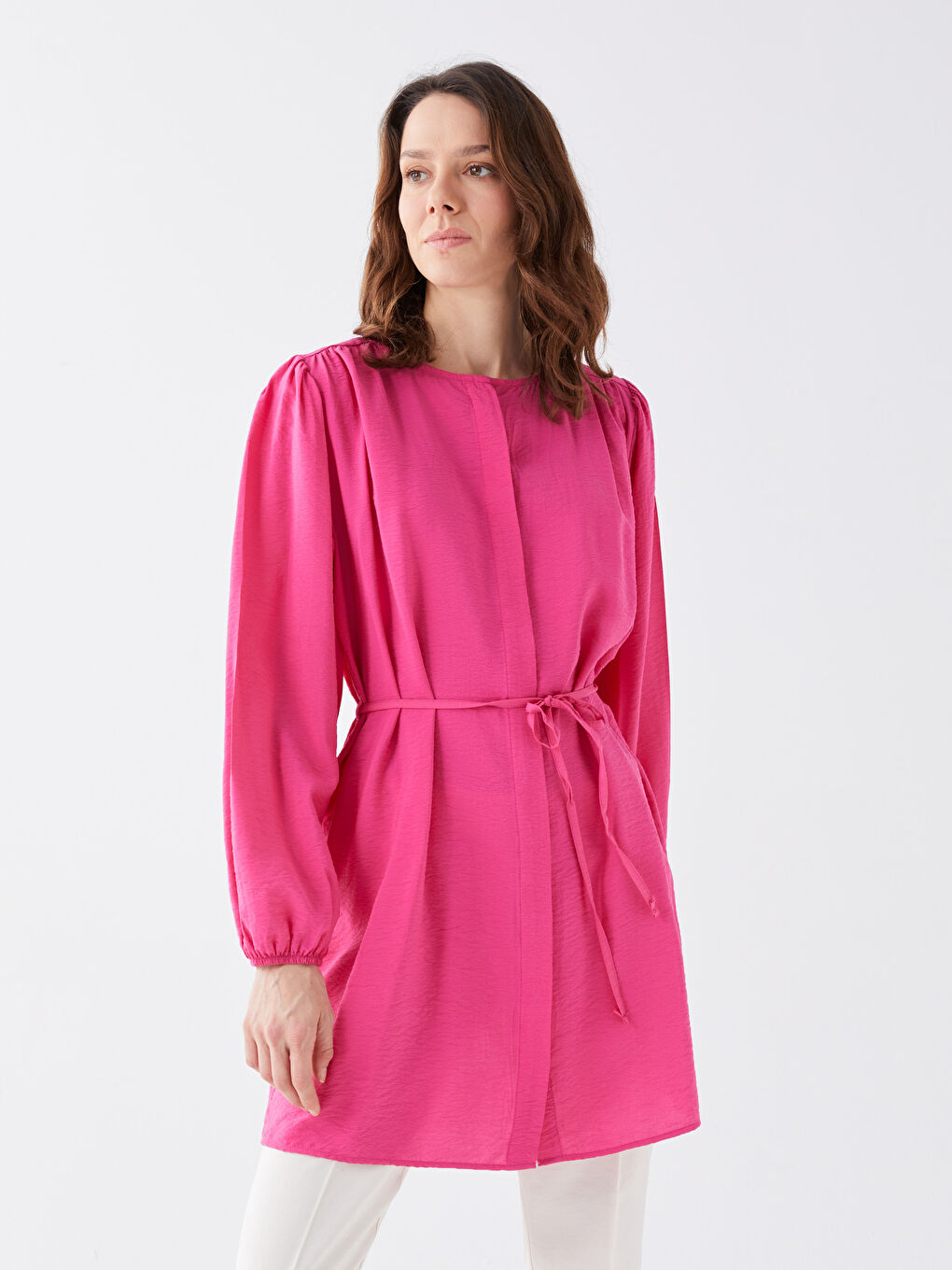 Tunică Aerobin Dreaptă cu Mânecă Lungă și Guler Rotund pentru Femei