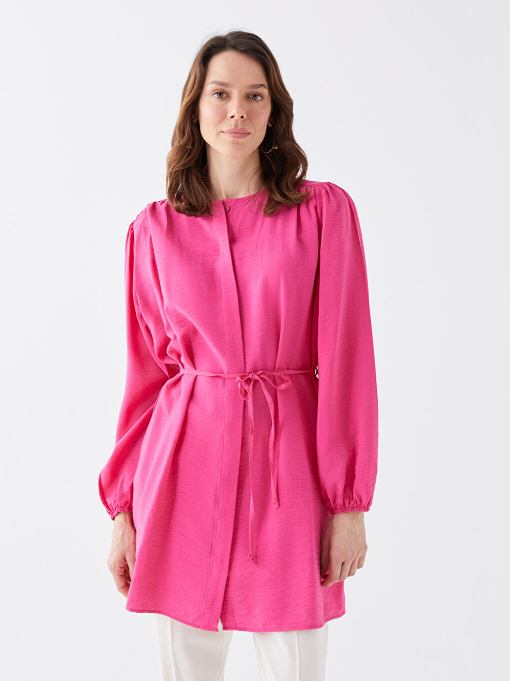 Tunică Aerobin Dreaptă cu Mânecă Lungă și Guler Rotund pentru Femei-1