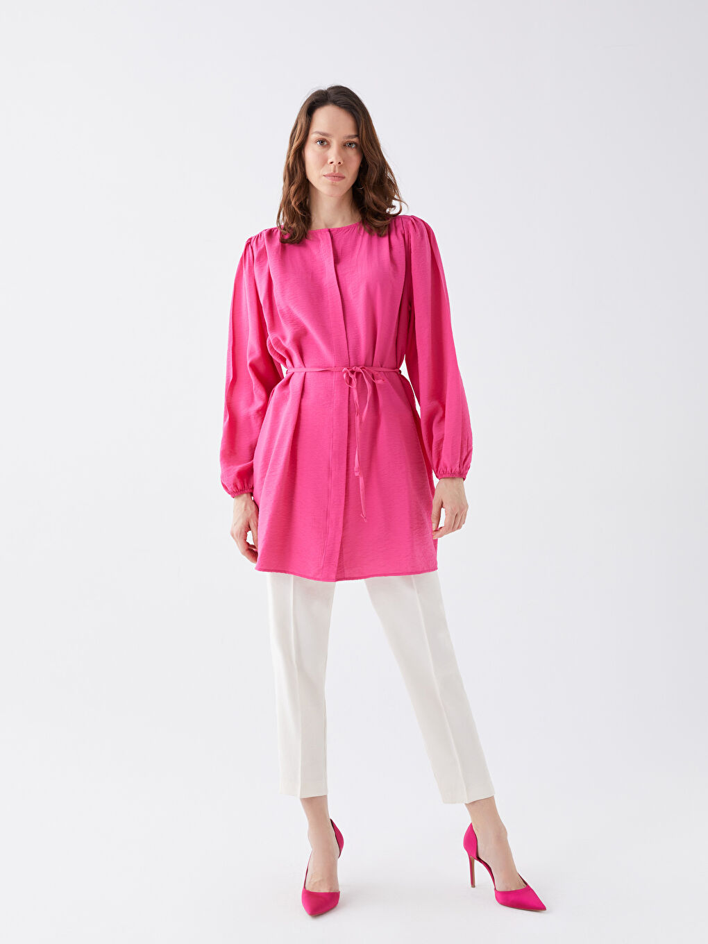 Tunică Aerobin Dreaptă cu Mânecă Lungă și Guler Rotund pentru Femei-2