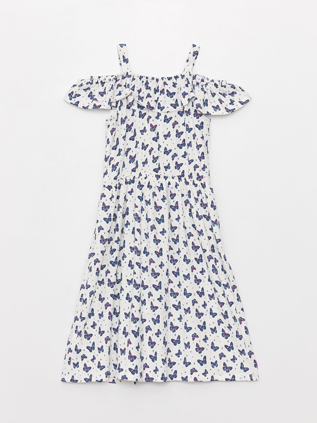 Square Collar Patterned Girls' Dress-1