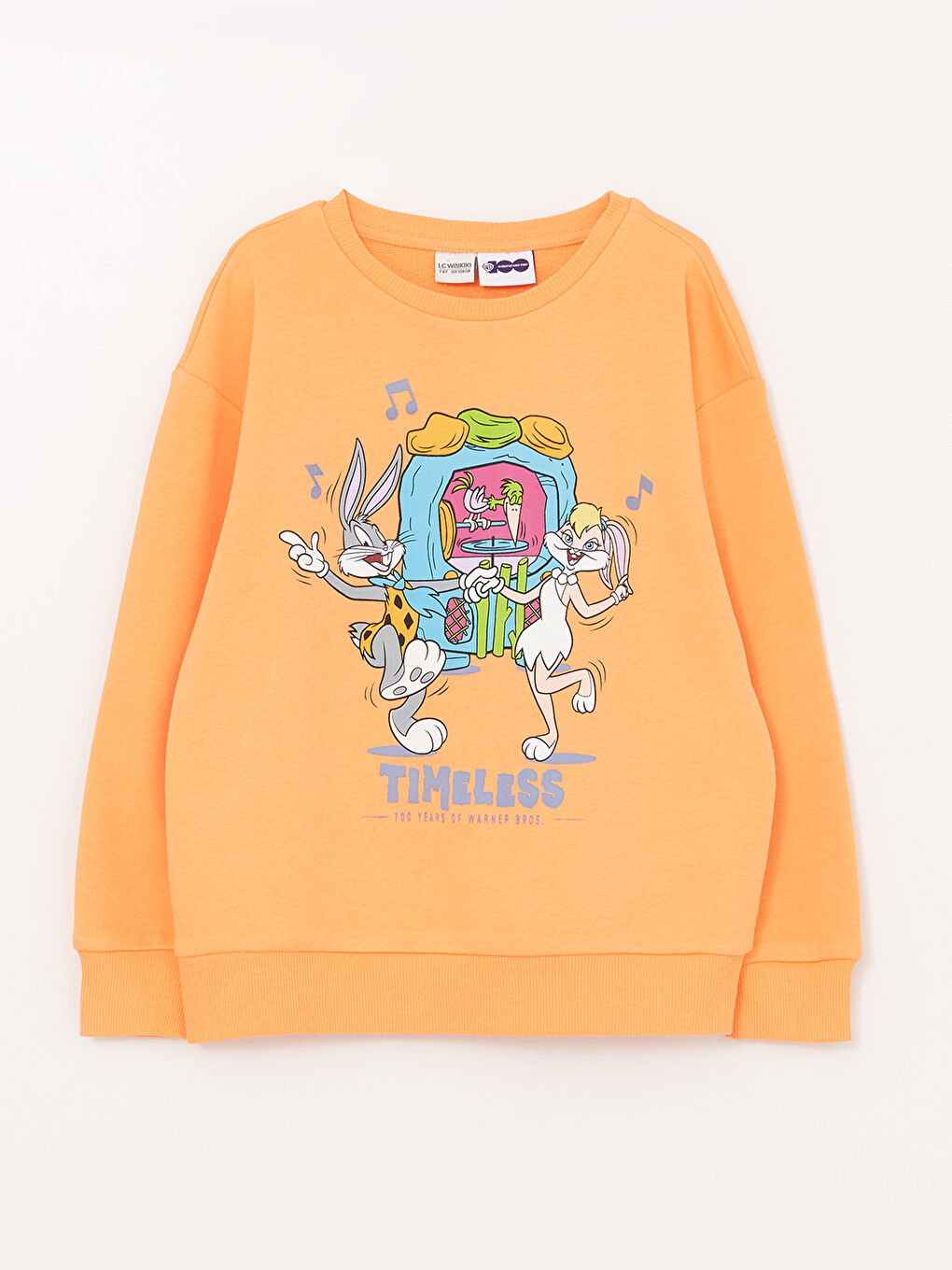 Turuncu Bisiklet Yaka Looney Tunes Baskılı Uzun Kollu Kız Çocuk Sweatshirt-5