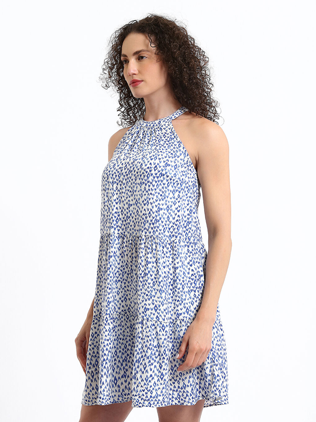 Robe à Motifs à Col Halter pour Femmes-3
