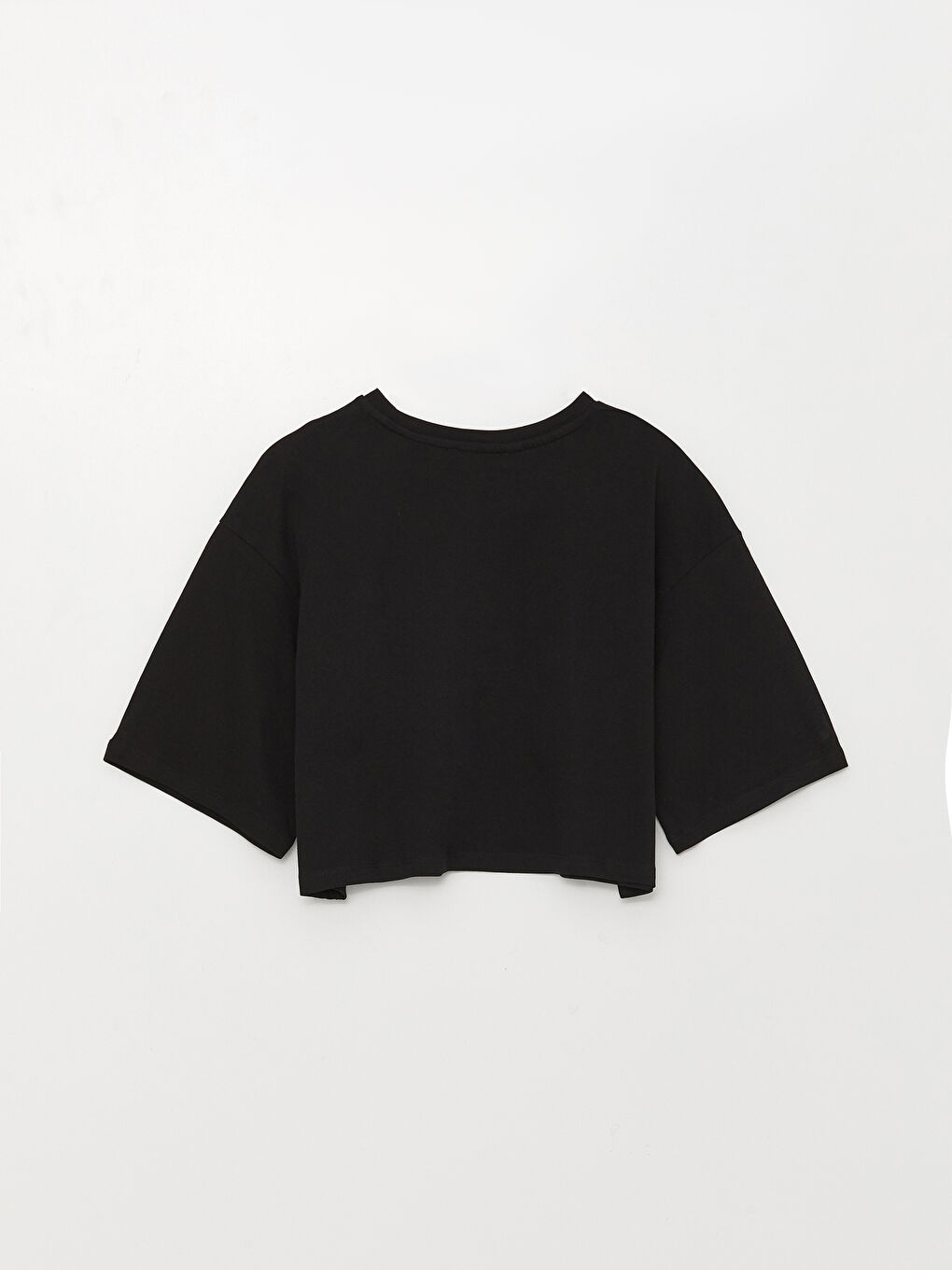 Siyah Bisiklet Yaka Baskılı Kısa Kollu Kadın Crop-6