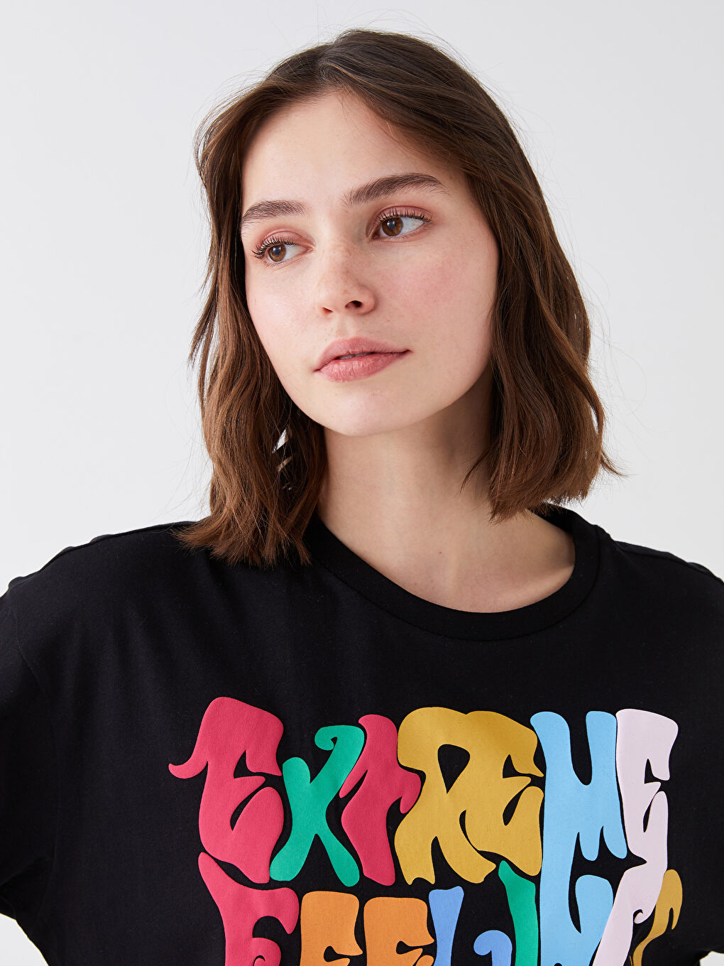 Haut Court Imprimé à Manches Courtes pour Femmes avec Col Rond