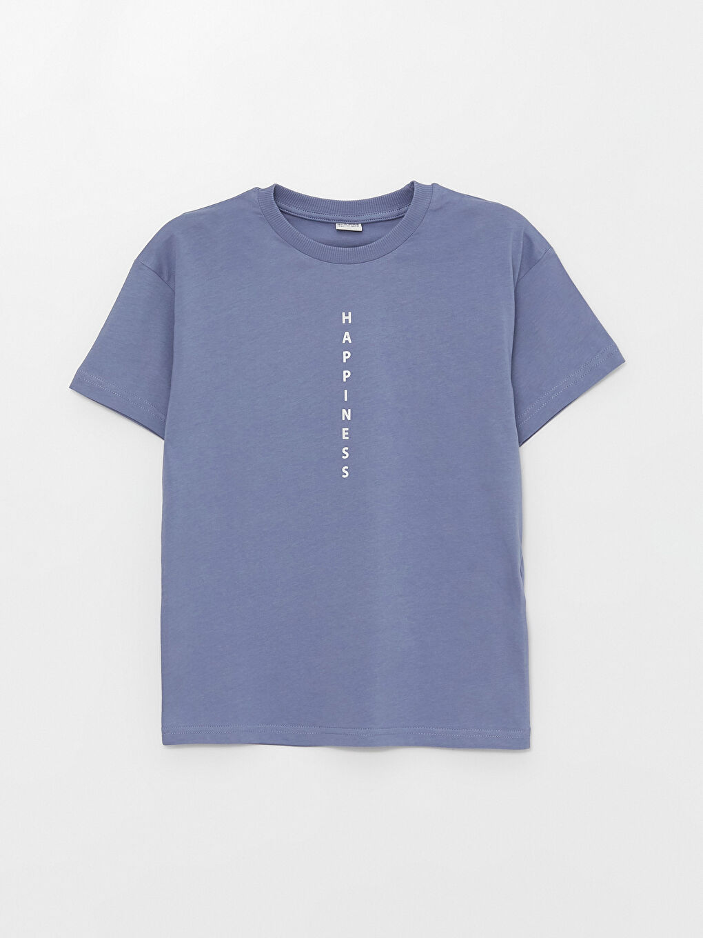 Mavi Rahat Kalıp Bisiklet Yaka Baskılı Erkek Çocuk Tişört