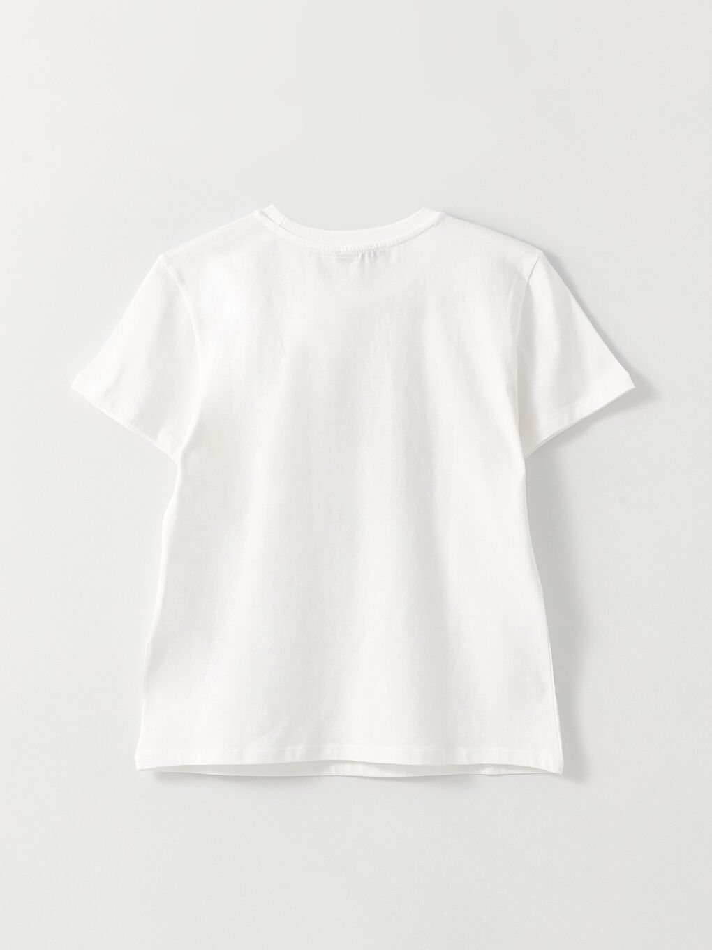 Beyaz Bisiklet Yaka Baskılı Kısa Kollu Kadın Tişört-6