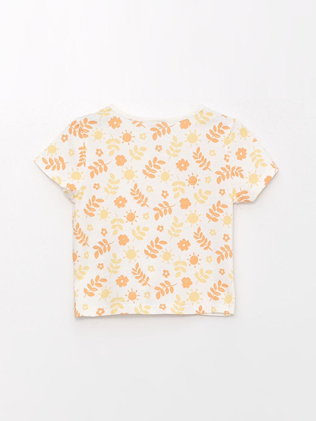 Ekru Bisiklet Yaka Baskılı Kısa Kollu Kız Çocuk Tişört-1