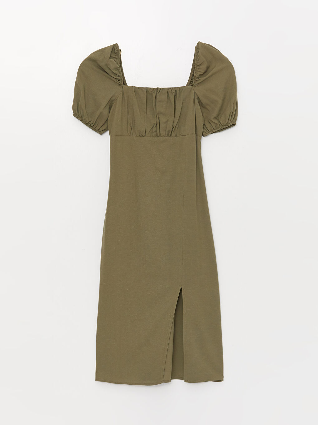 Plain Short Sleeve Ketene Blended Women's Dress with Square Neck -S3FA78Z8-VDU
