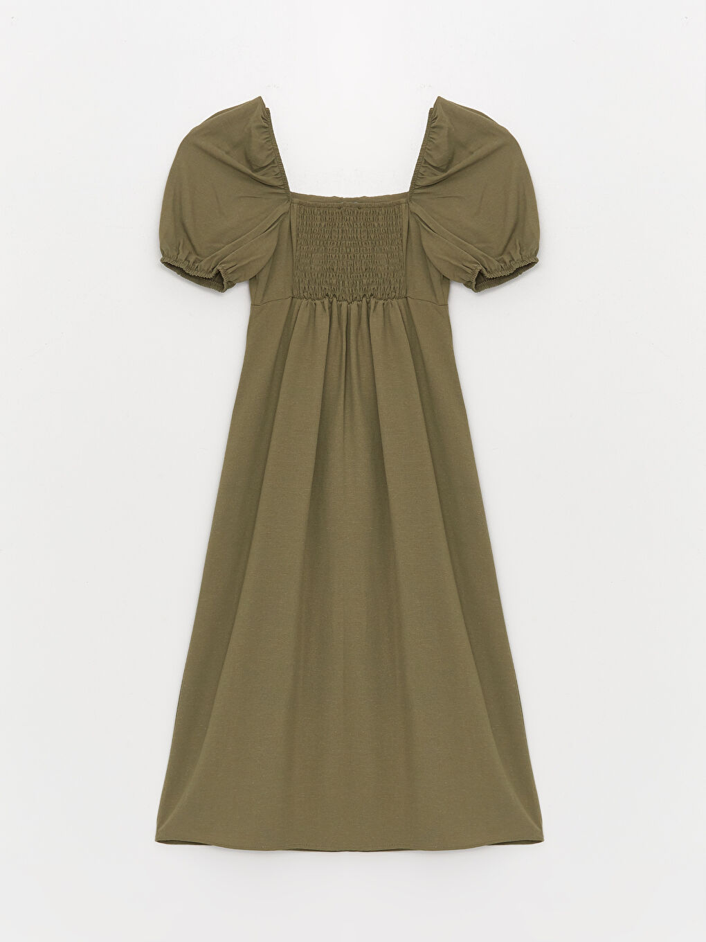 Plain Short Sleeve Ketene Blended Women's Dress with Square Neck -S3FA78Z8-VDU
