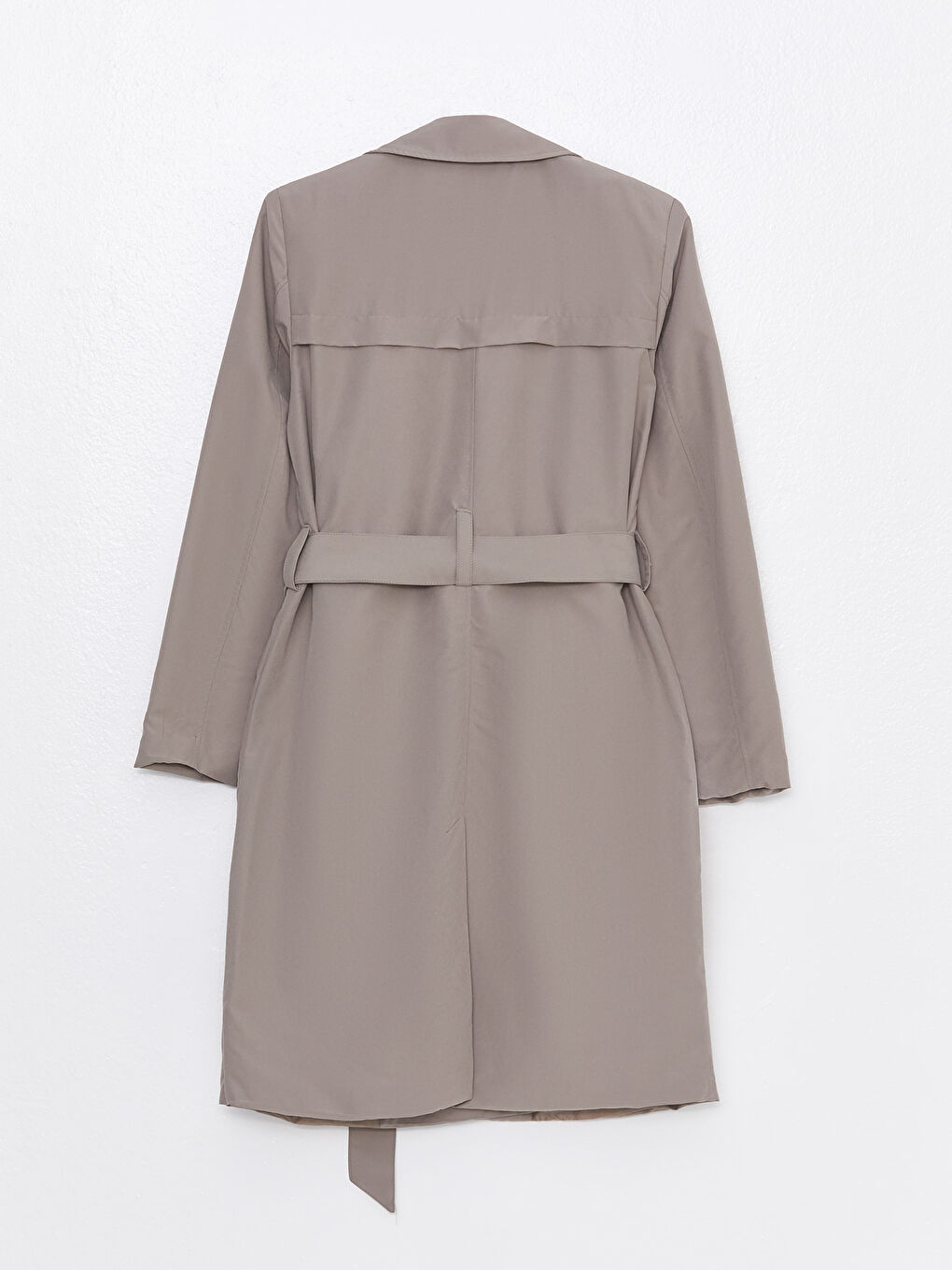 Haki Ceket Yaka Düz Uzun Kollu Kadın Trençkot-6