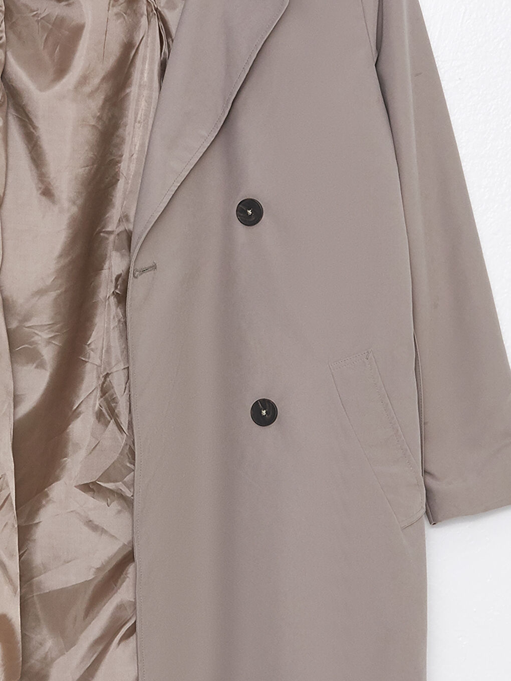 Haki Ceket Yaka Düz Uzun Kollu Kadın Trençkot-7