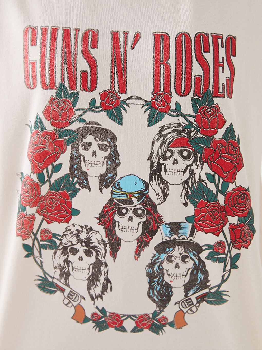 Bej Guns N'Roses Baskılı Kısa Kollu Kadın Tişört-3