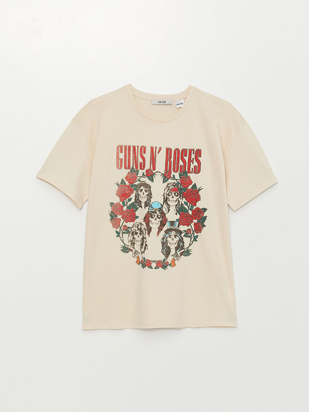 Bej Guns N'Roses Baskılı Kısa Kollu Kadın Tişört-5