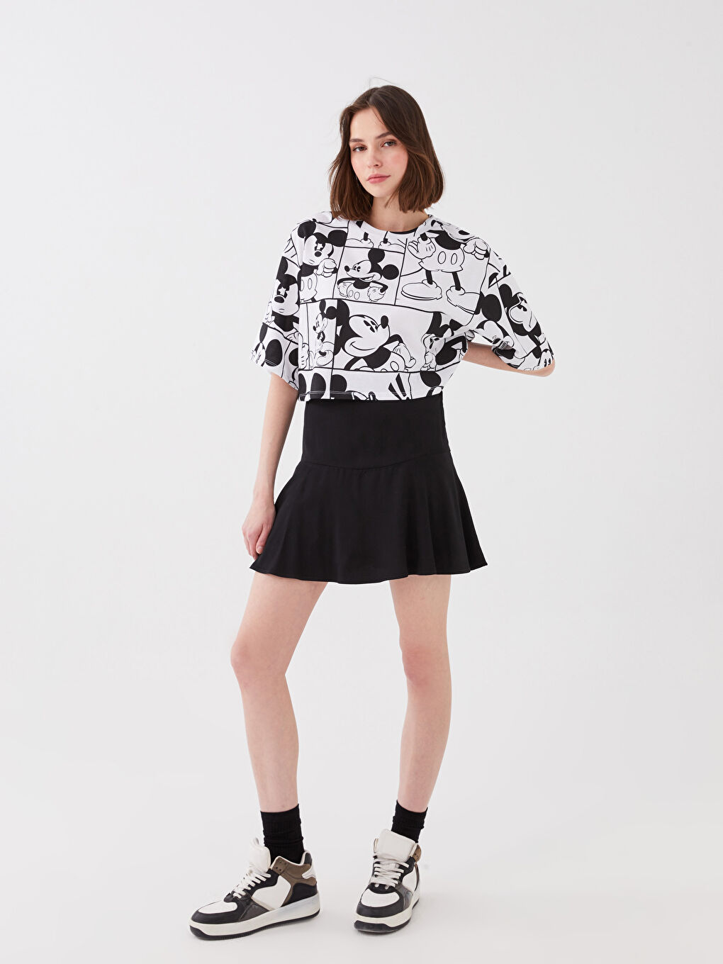 トップス Miki XSIDE Crew Neck Mickey Mouse Printed Short Sleeve Women's