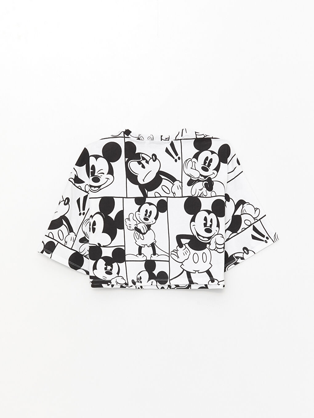 Beyaz Bisiklet Yaka Mickey Mouse Baskılı Kısa Kollu Kadın Crop-6