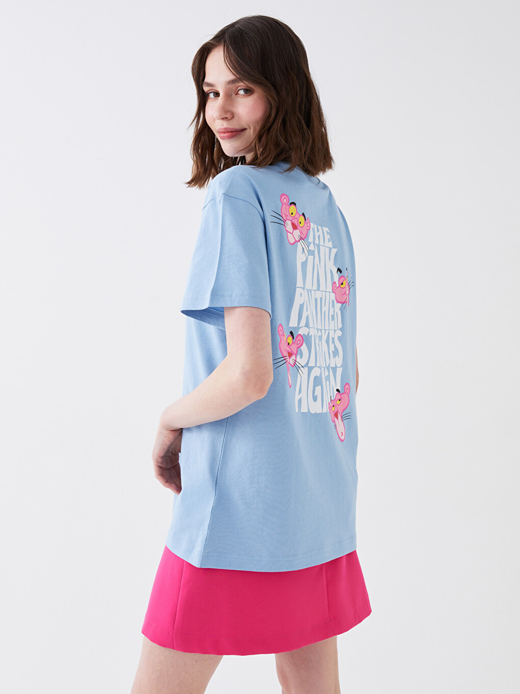 XSIDE Crew Neck Pink Panther Printed Short Sleeve Women's T-Shirt