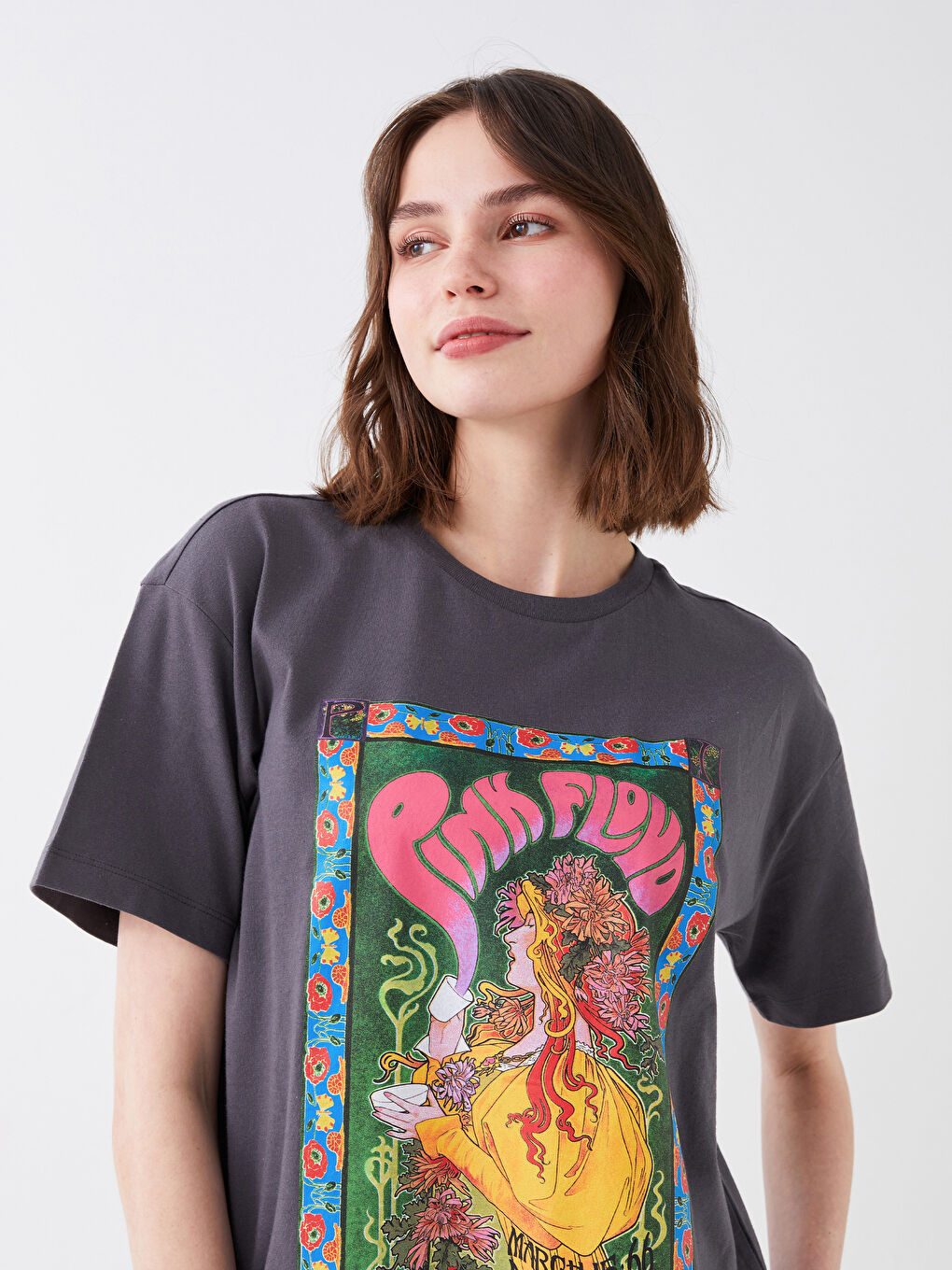 XSIDE Crew Neck Pink Floyd Printed Short Sleeve Women's T-Shirt -S3FB04Z8-RFL