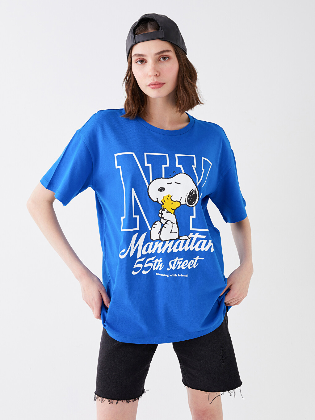 XSIDE Bisiklet Yaka Snoopy Baskılı Kısa Kollu Kadın Tişört