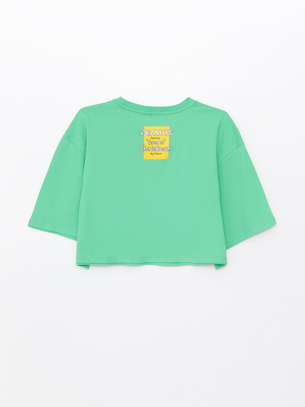 Yeşil Bisiklet Yaka Peanuts Baskılı Kısa Kollu Kadın Crop-7