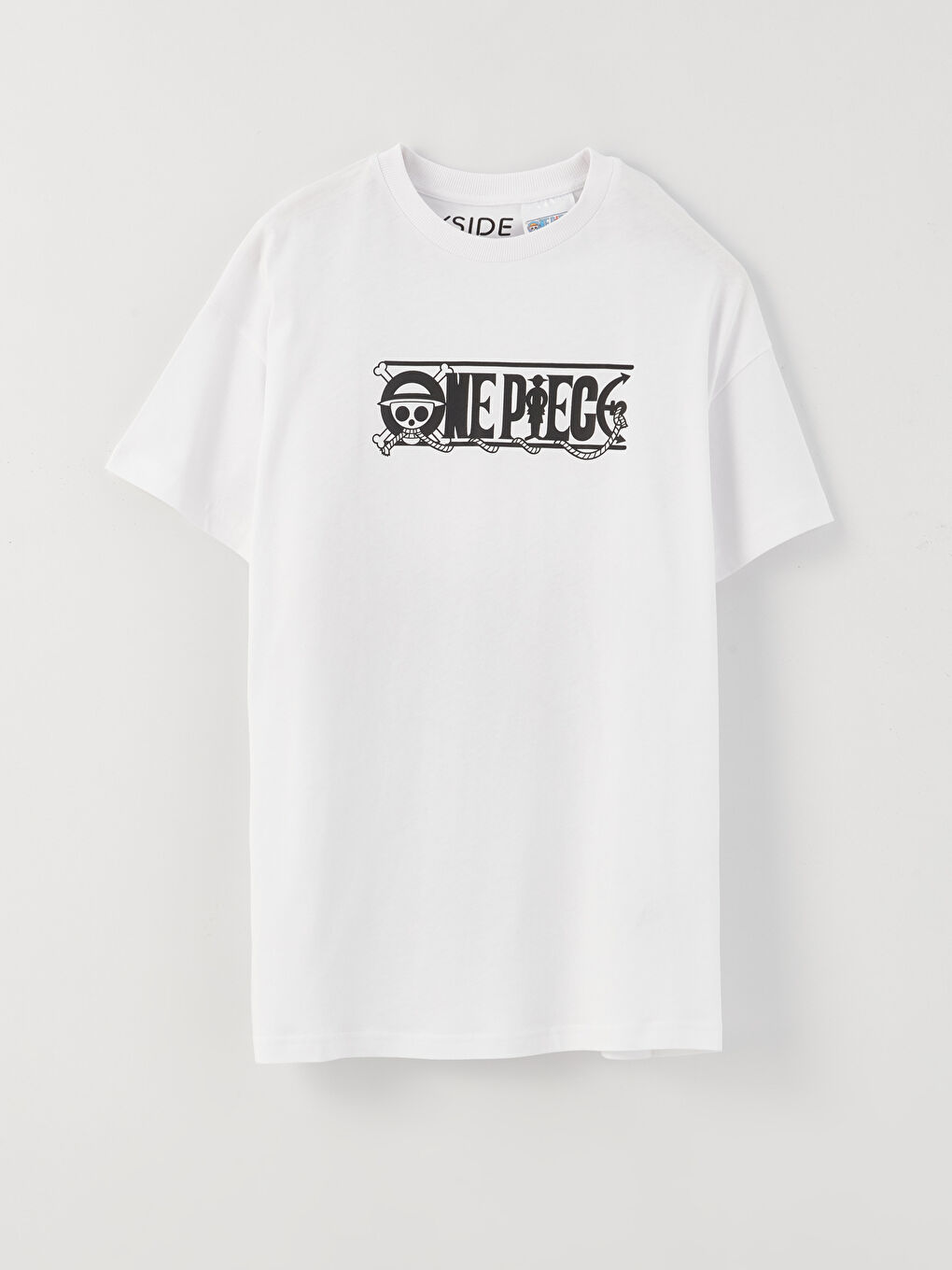 Beyaz Bisiklet Yaka One Piece Baskılı Kısa Kollu Kadın Tişört-6