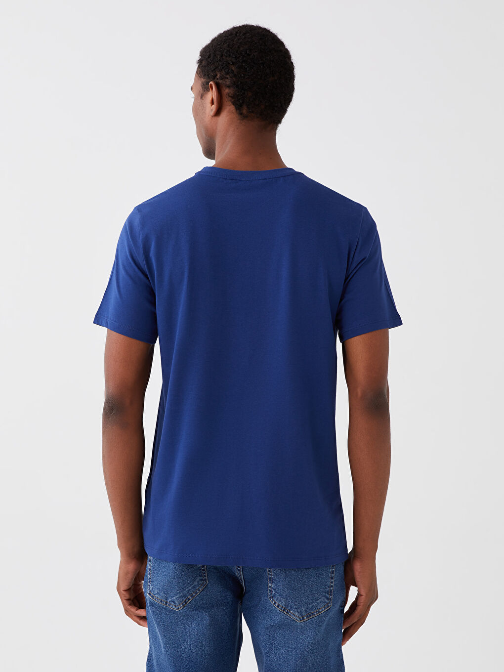 Lacivert Bisiklet Yaka Kısa Kollu Baskılı Penye Erkek Tişört-4