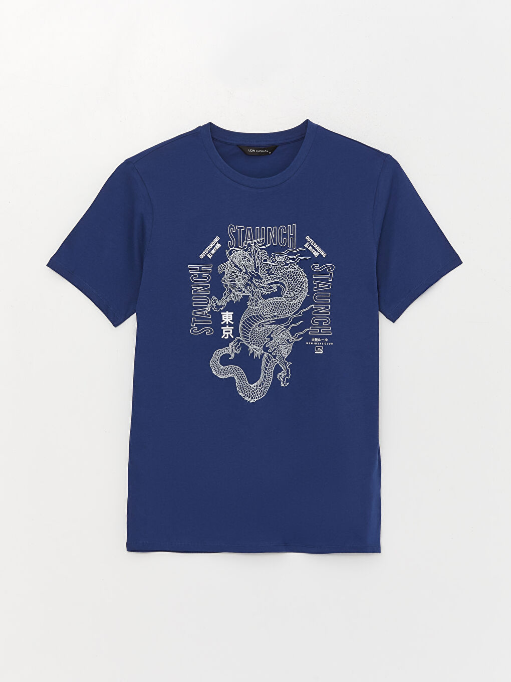 Lacivert Bisiklet Yaka Kısa Kollu Baskılı Penye Erkek Tişört-5