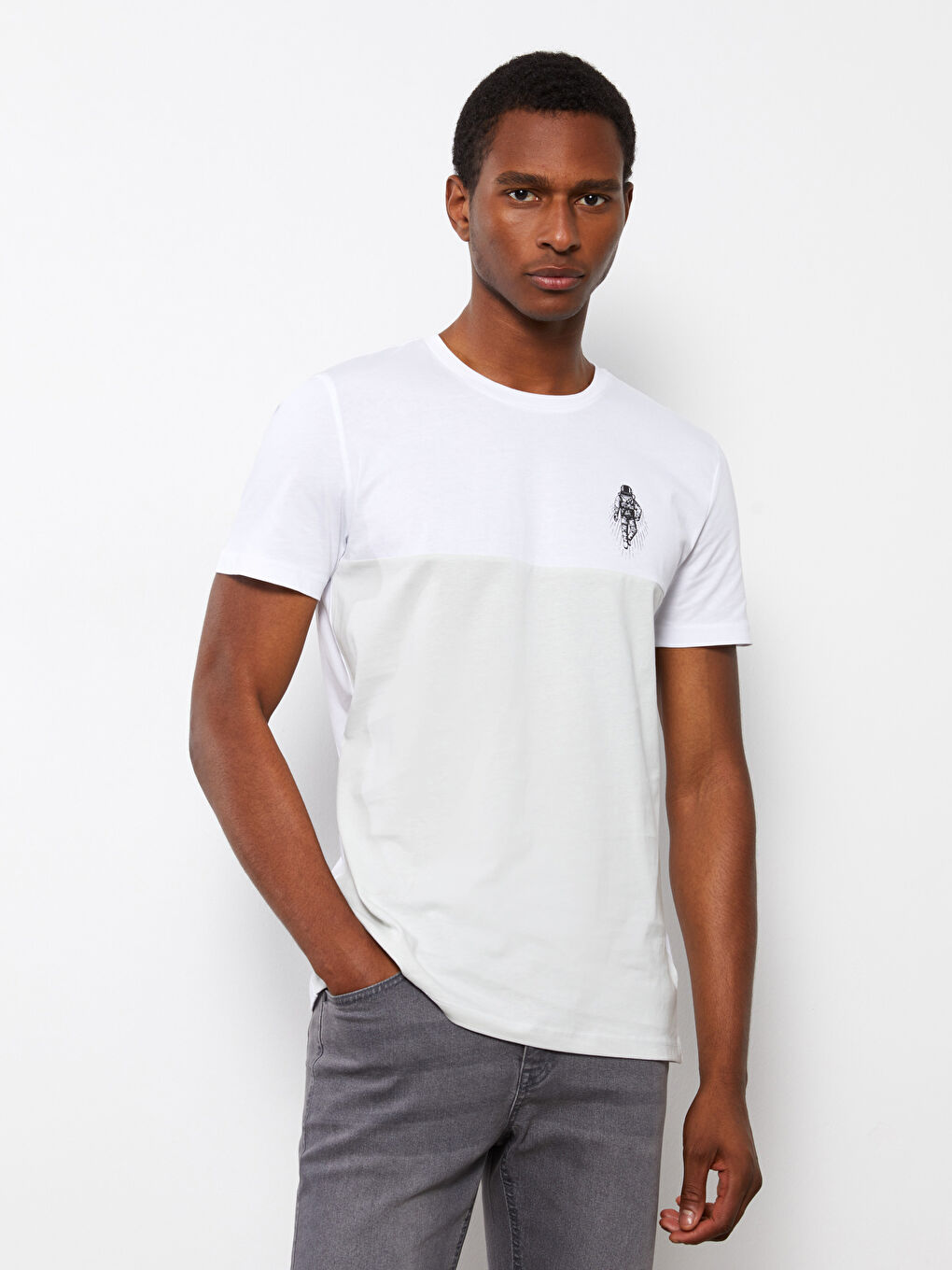 Rundhalsausschnitt Kurzarm Farbblock Jersey Herren T-Shirt-1