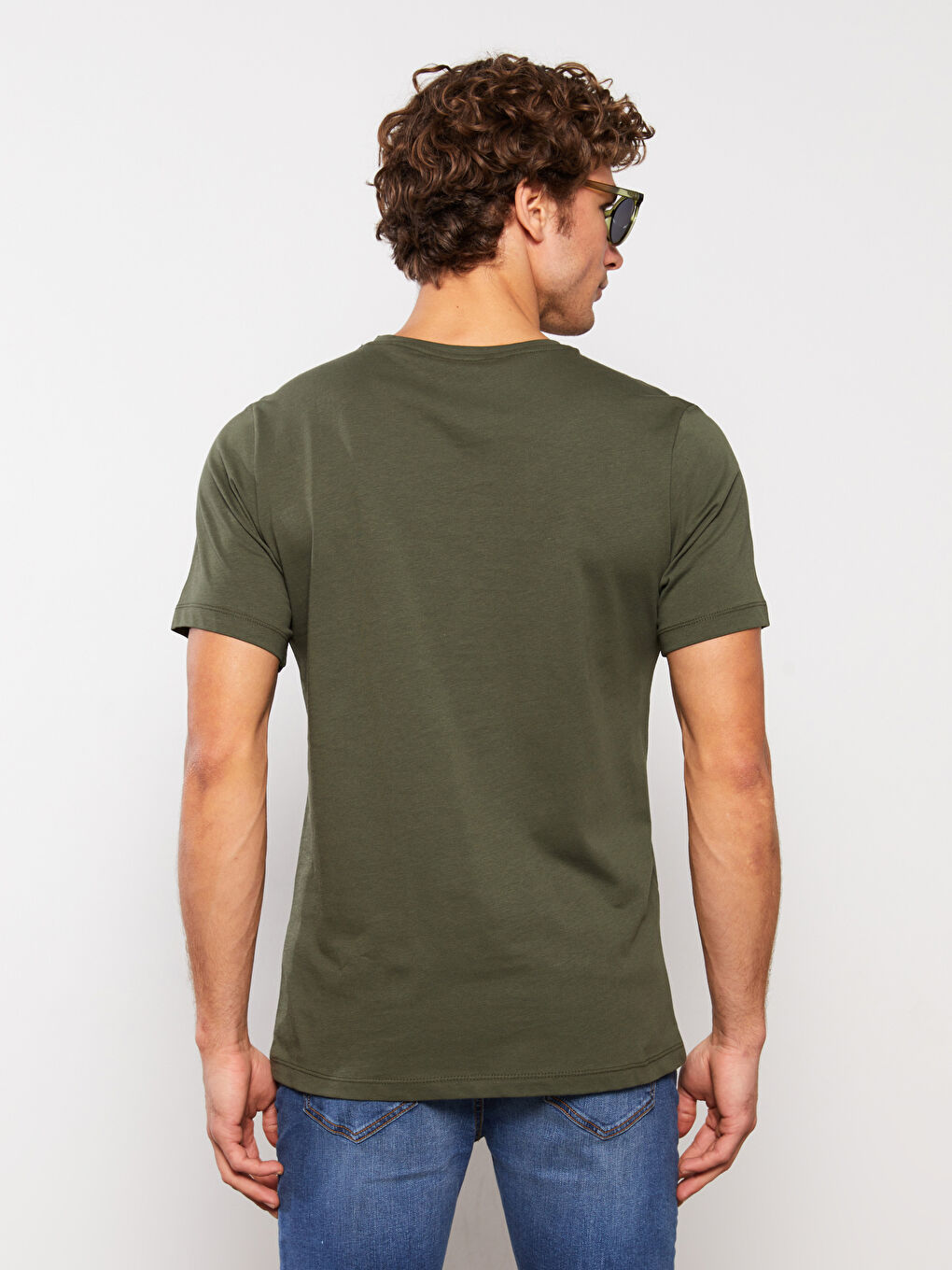 Haki Bisiklet Yaka Kısa Kollu Baskılı Penye Erkek Tişört-4