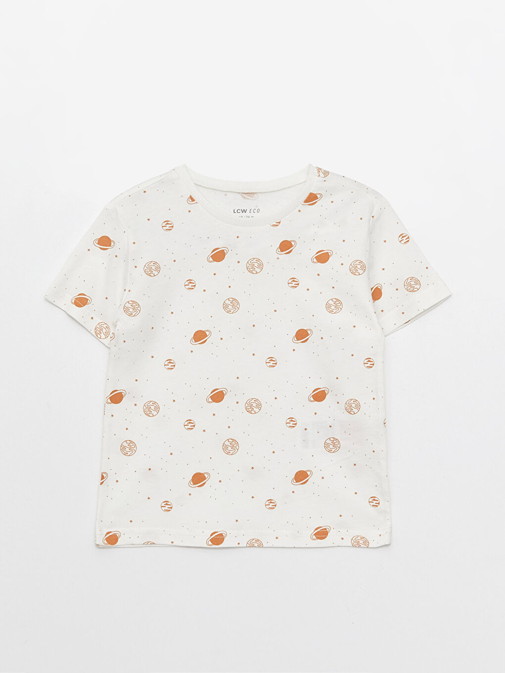 Ekru Bisiklet Yaka Kısa Kollu Baskılı Erkek Bebek Tişört