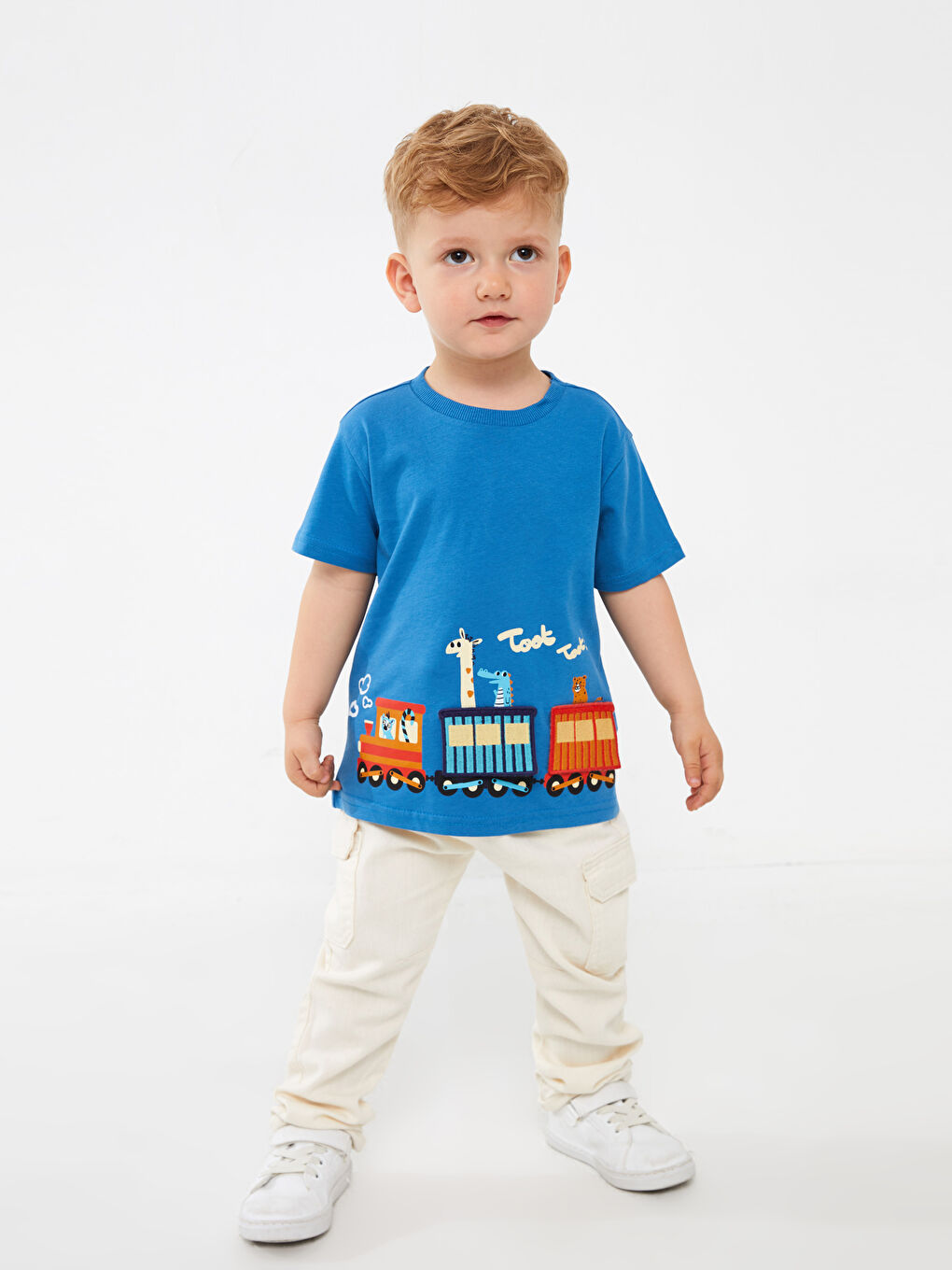 Mavi Bisiklet Yaka Kısa Nakışlı Erkek Bebek Tişört-1