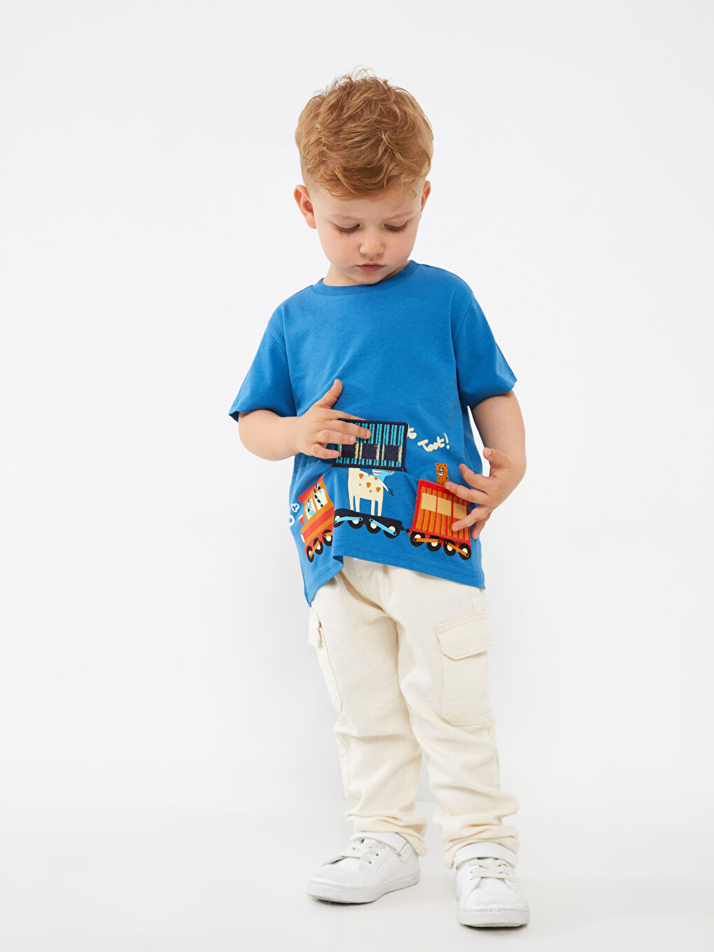 Mavi Bisiklet Yaka Kısa Nakışlı Erkek Bebek Tişört-2