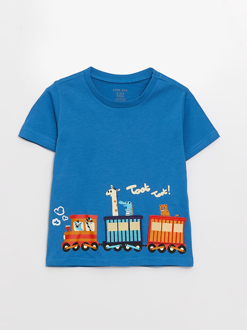 Mavi Bisiklet Yaka Kısa Nakışlı Erkek Bebek Tişört-3