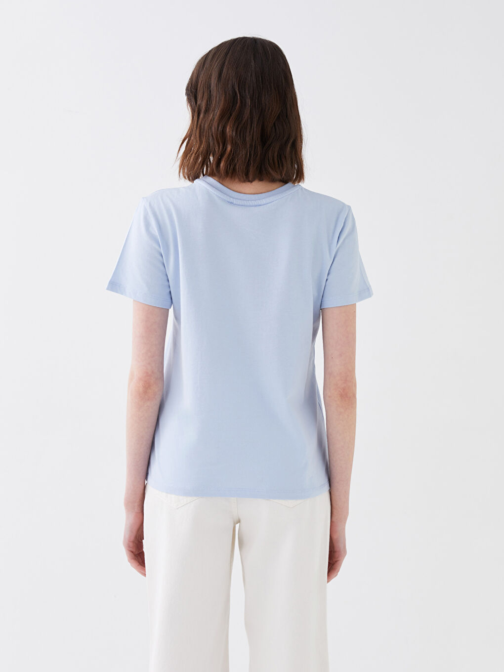 Mavi Bisiklet Yaka Baskılı Kısa Kollu Kadın Tişört-4